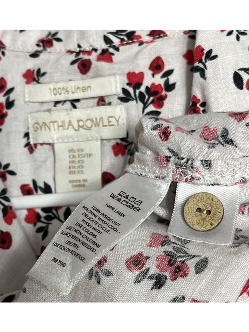 Cynthia Rowley Linen Button Shirt Red Floral Boxy Blouse Top Crop Preppy Wom XS - Picture 3 of 8